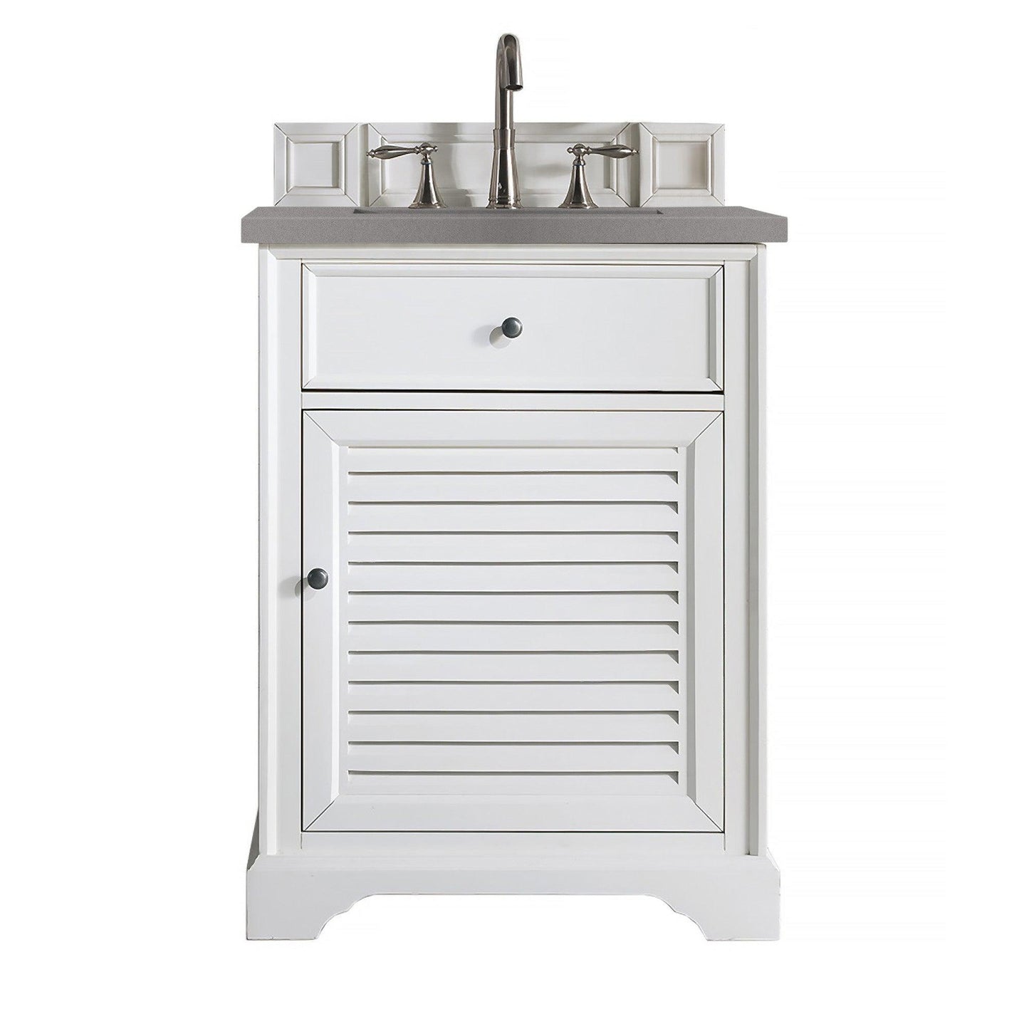 James Martin Vanities Savannah 26" Bright White Single Vanity Cabinet With 3cm Grey Expo Quartz Top