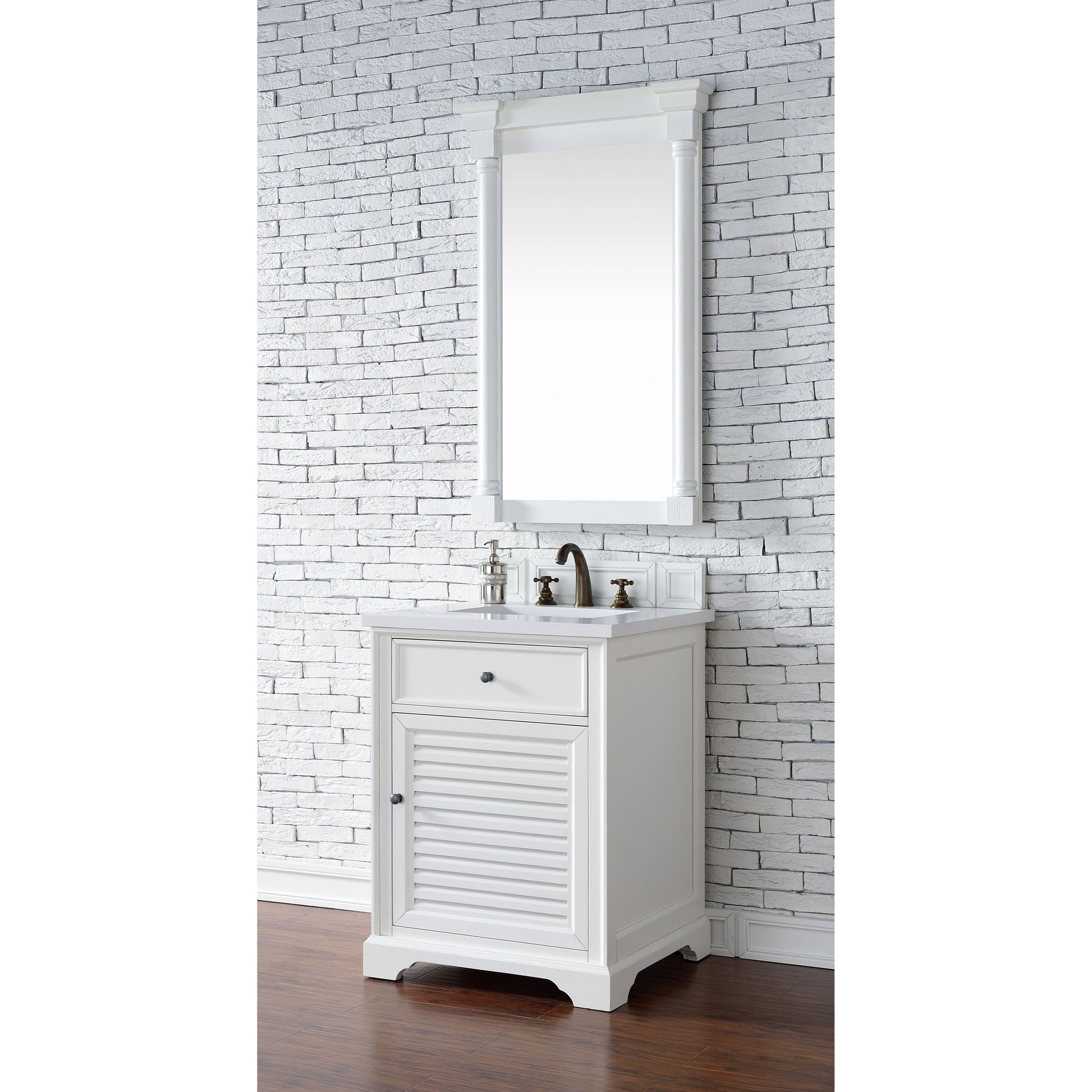 James Martin Vanities Savannah 26" Bright White Single Vanity Cabinet With 3cm White Zeus Quartz Top