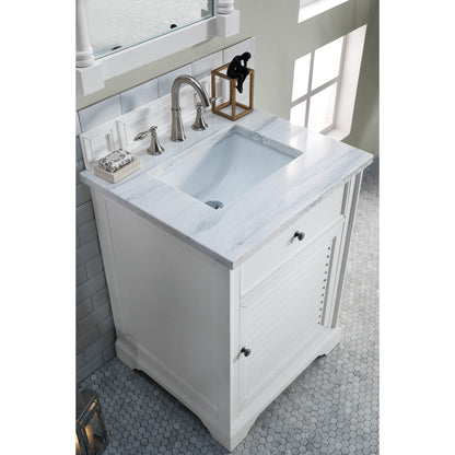 James Martin Vanities Savannah 26" Bright White Single Vanity With 3cm Arctic Fall Solid Surface Top