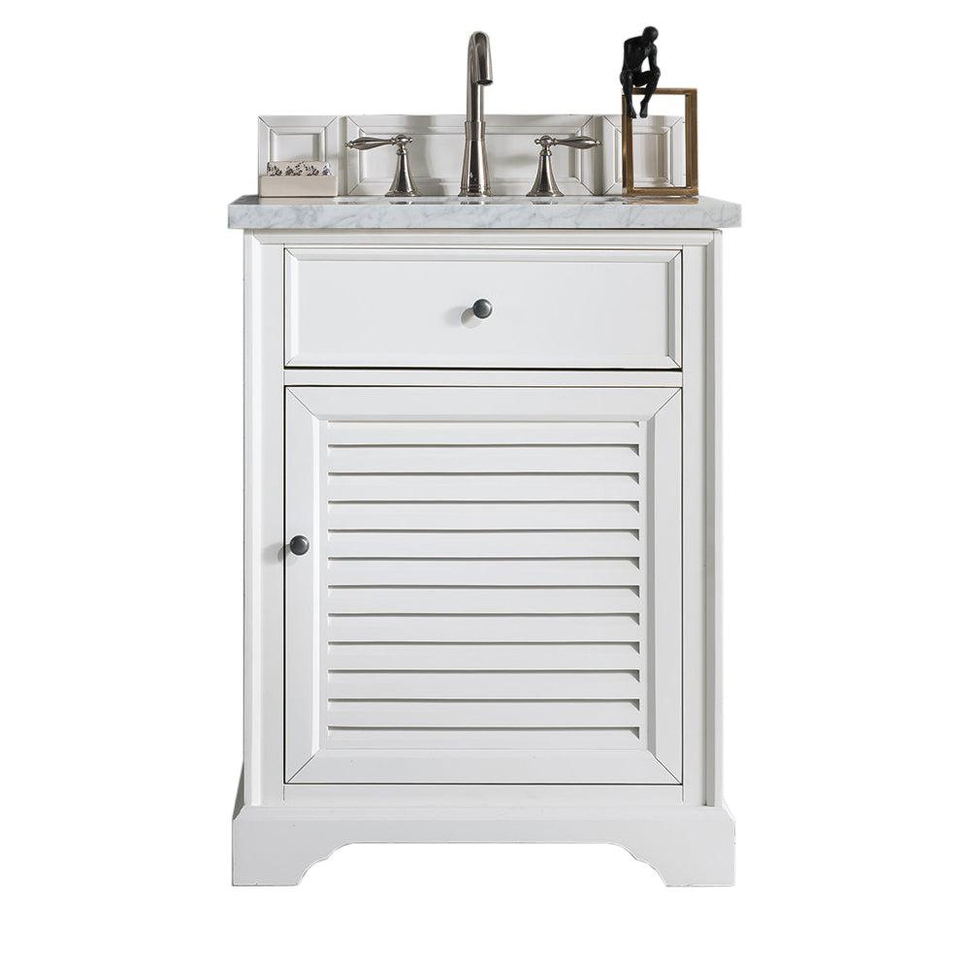 James Martin Vanities Savannah 26" Bright White Single Vanity With 3cm Arctic Fall Solid Surface Top