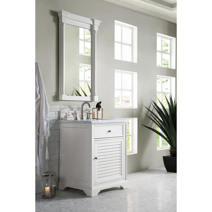 James Martin Vanities Savannah 26" Bright White Single Vanity With 3cm Carrara Marble Top