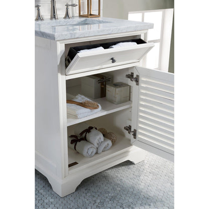 James Martin Vanities Savannah 26" Bright White Single Vanity With 3cm Carrara Marble Top