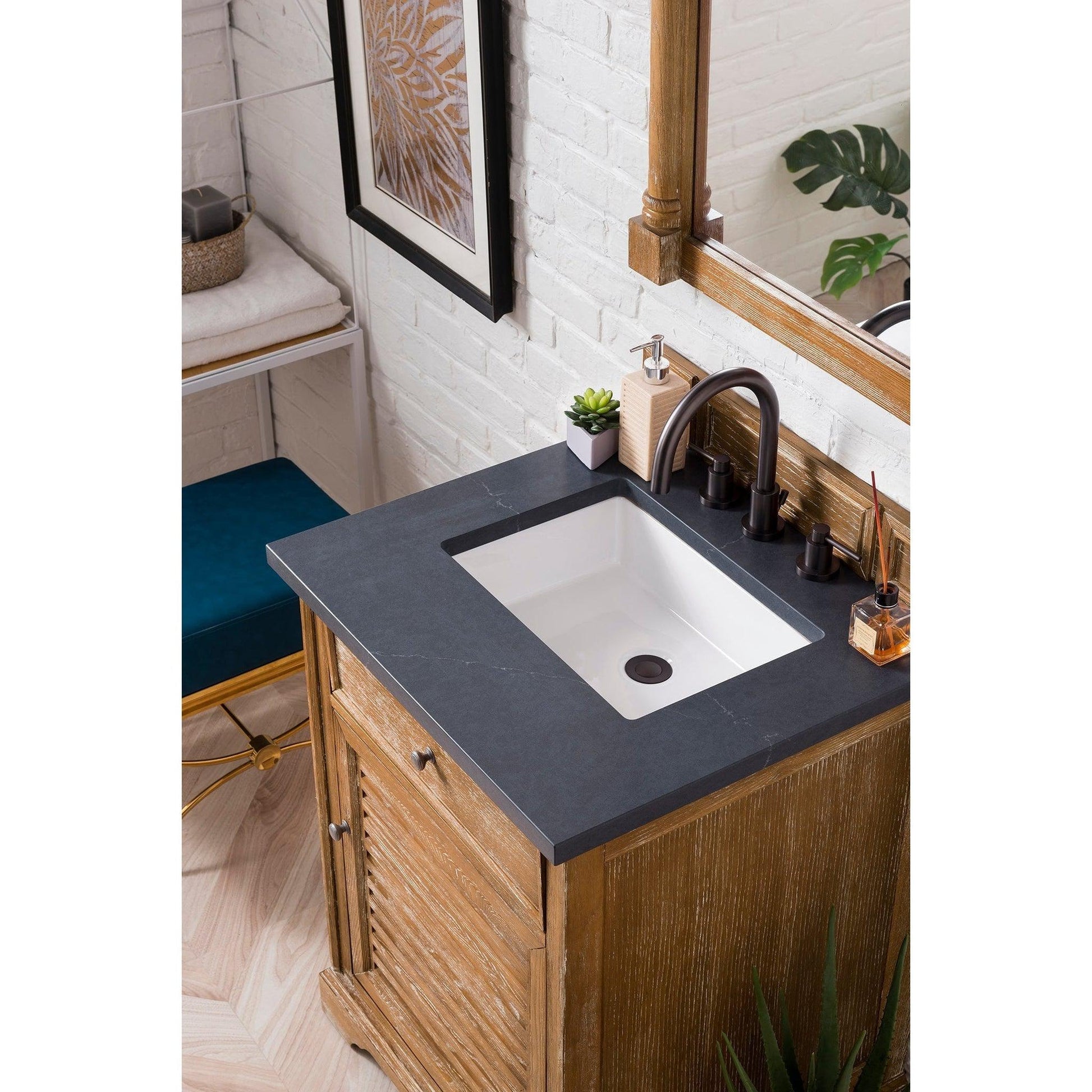 James Martin Vanities Savannah 26" Driftwood Single Vanity Cabinet With 3cm Charcoal Soapstone Quartz Top