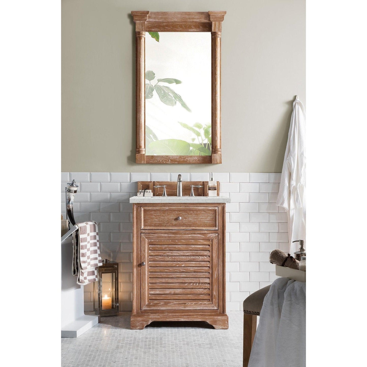 James Martin Vanities Savannah 26" Driftwood Single Vanity Cabinet With 3cm Eternal Jasmine Pearl Quartz Top