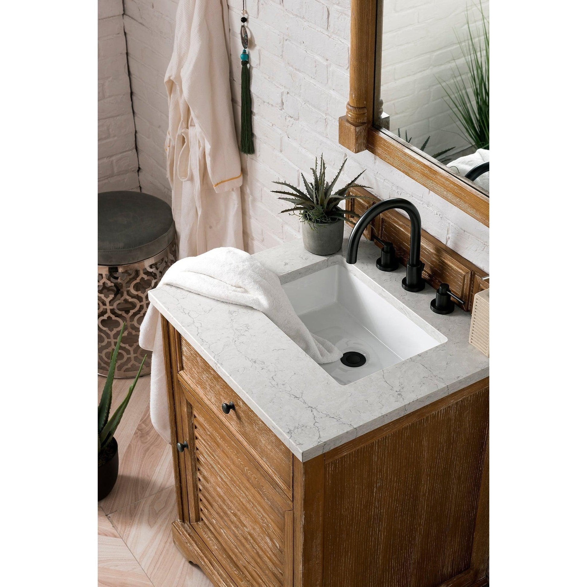 James Martin Vanities Savannah 26" Driftwood Single Vanity Cabinet With 3cm Eternal Jasmine Pearl Quartz Top