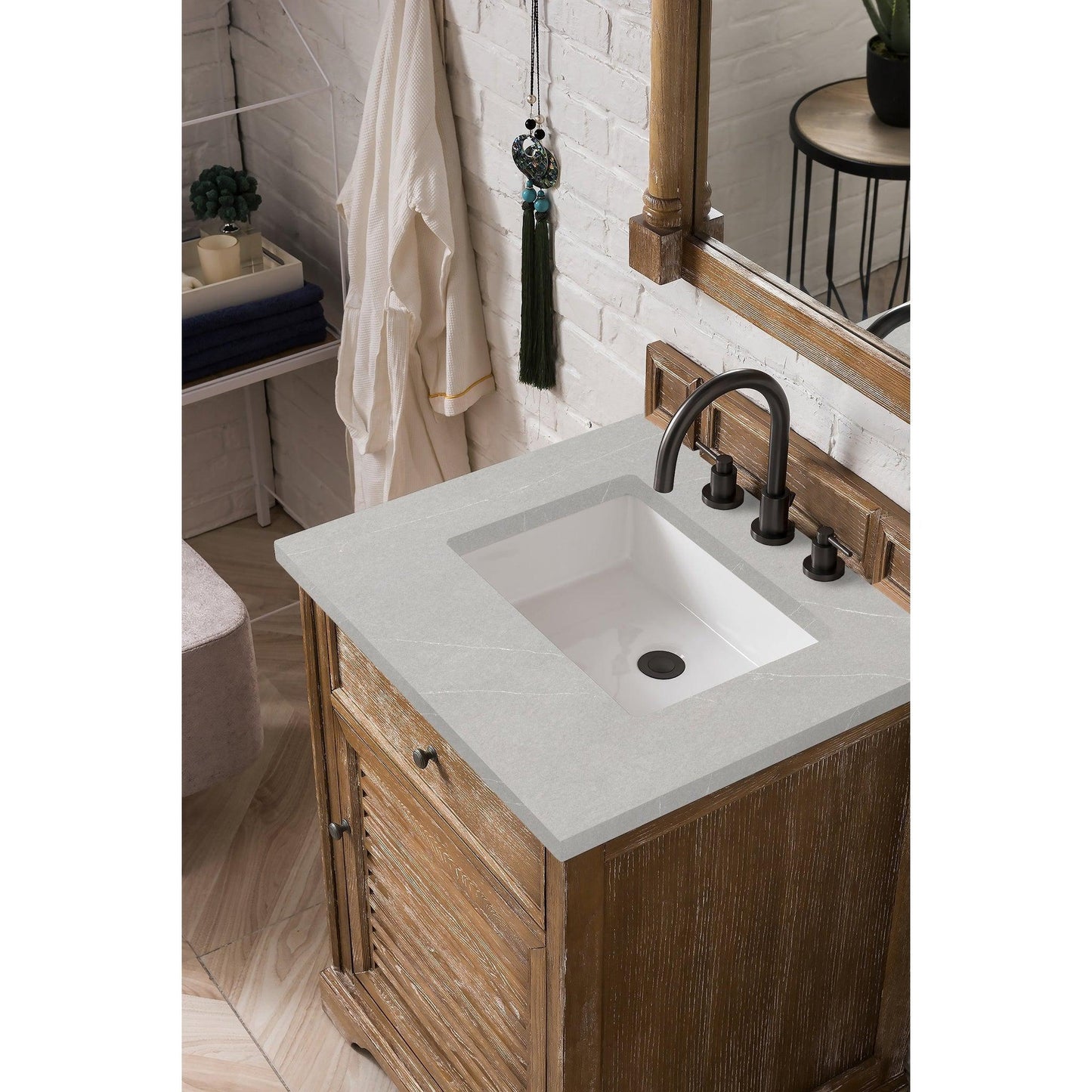 James Martin Vanities Savannah 26" Driftwood Single Vanity Cabinet With 3cm Eternal Serena Quartz Top