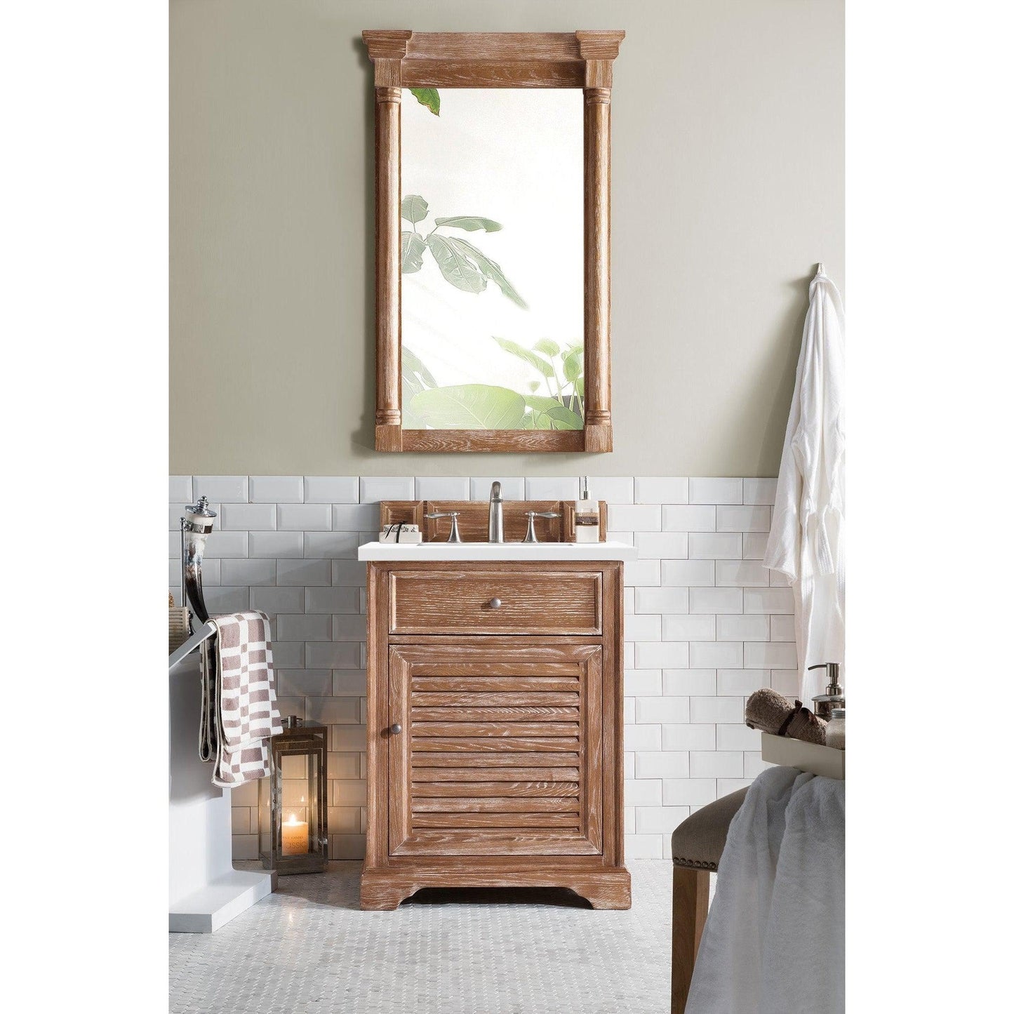 James Martin Vanities Savannah 26" Driftwood Single Vanity Cabinet With 3cm White Zeus Quartz Top