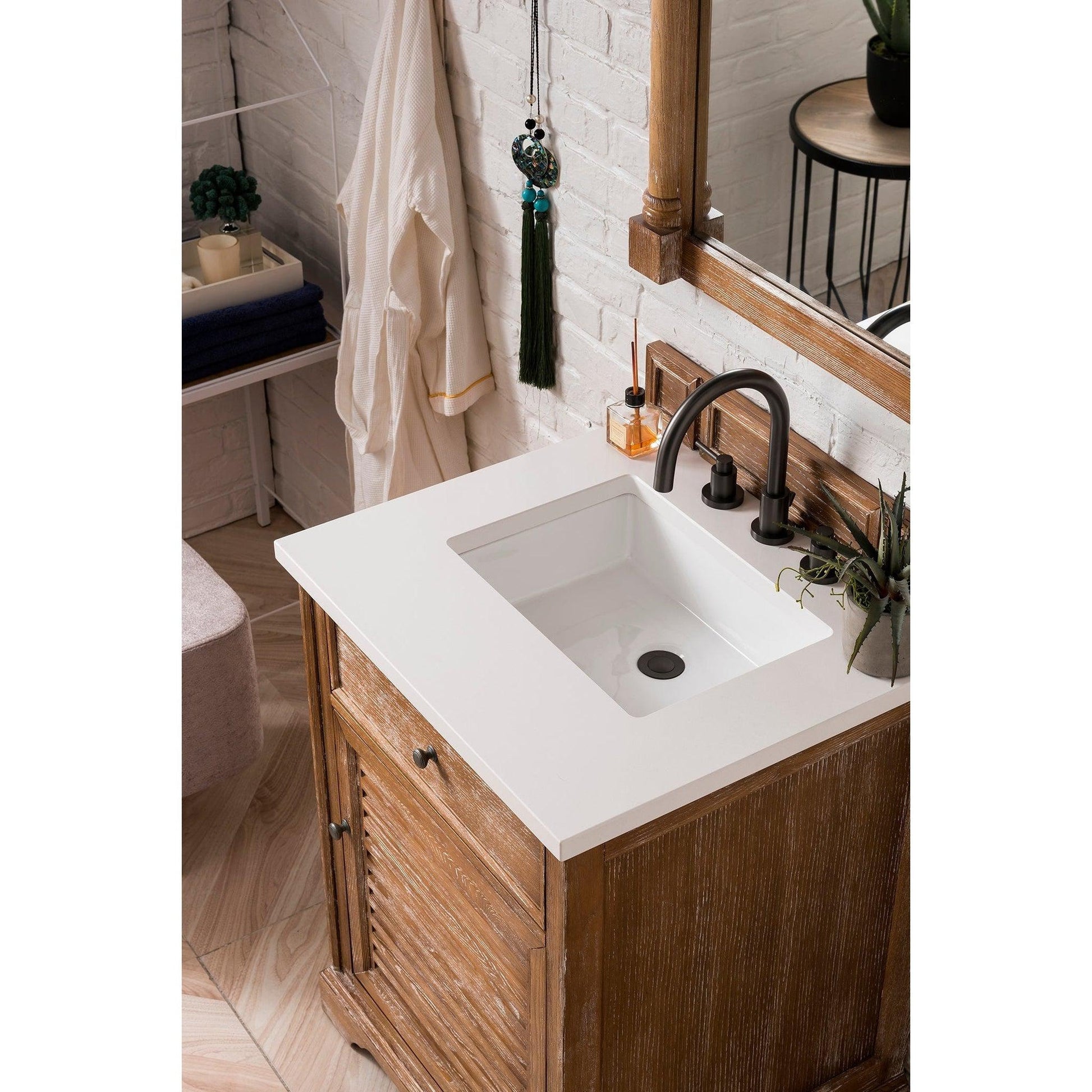 James Martin Vanities Savannah 26" Driftwood Single Vanity Cabinet With 3cm White Zeus Quartz Top