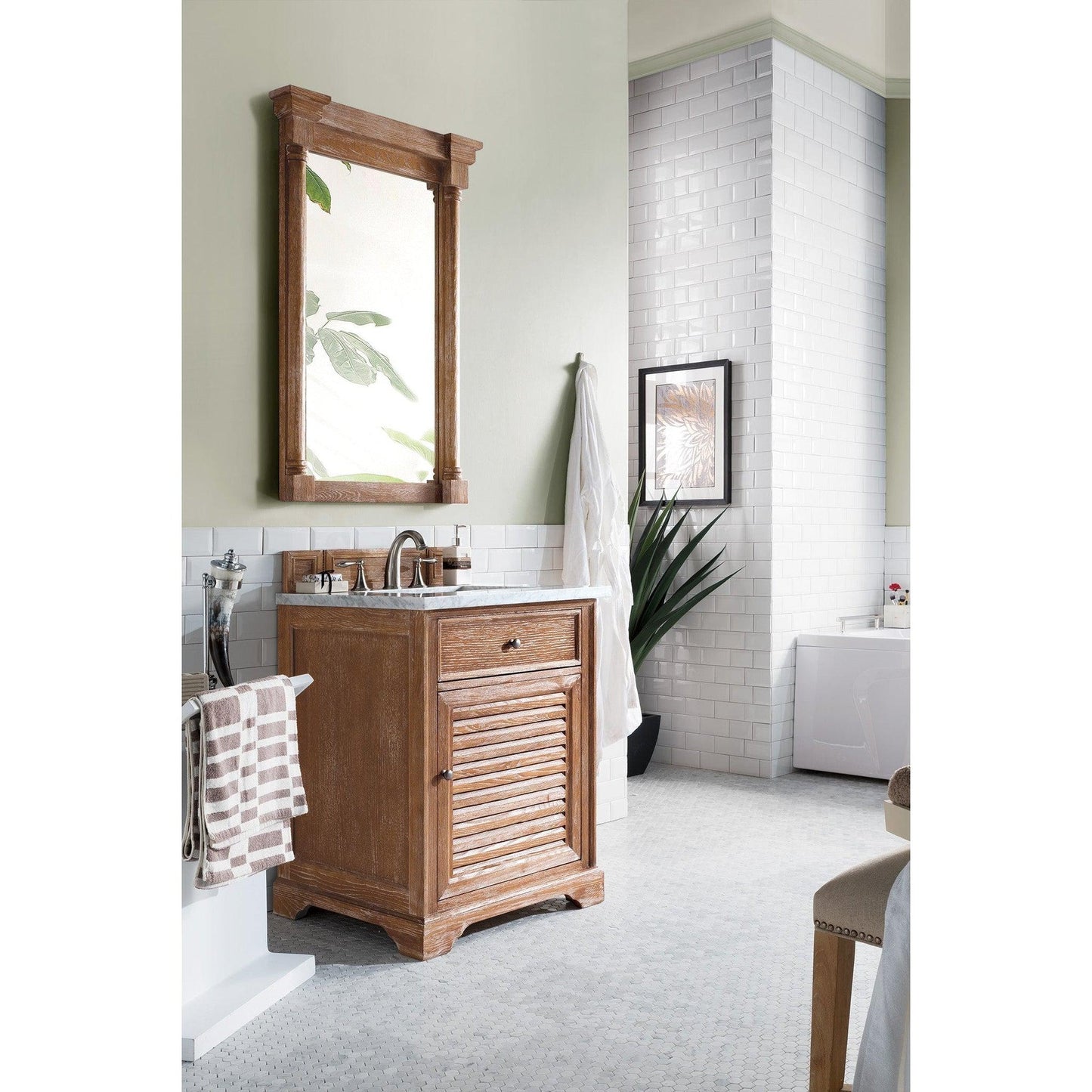 James Martin Vanities Savannah 26" Driftwood Single Vanity With 3cm Carrara Marble Top