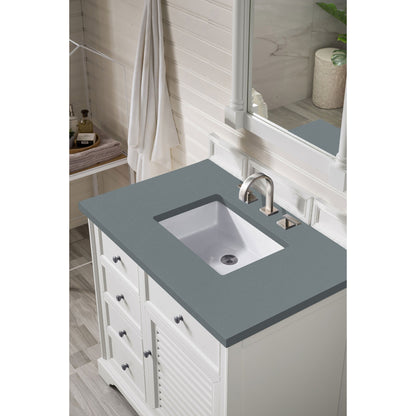 James Martin Vanities Savannah 36" Bright White Single Vanity Cabinet With 3cm Cala Blue Quartz Top