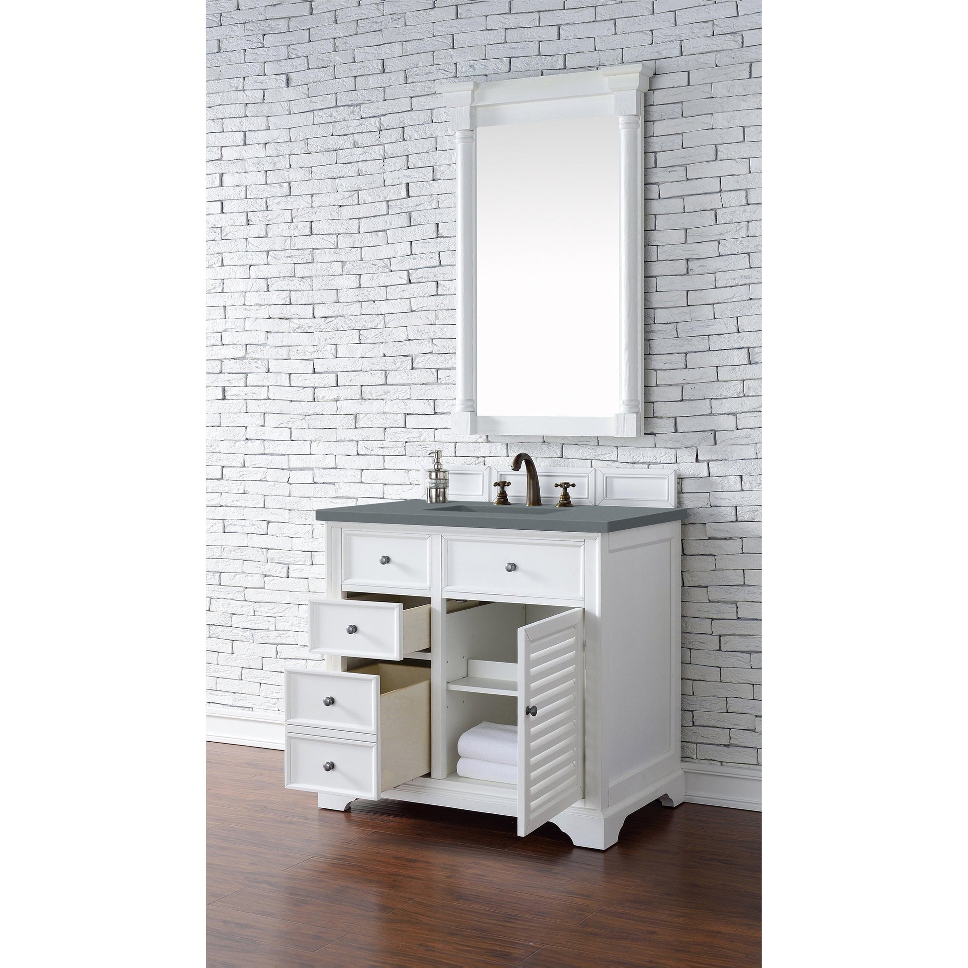 James Martin Vanities Savannah 36" Bright White Single Vanity Cabinet With 3cm Cala Blue Quartz Top