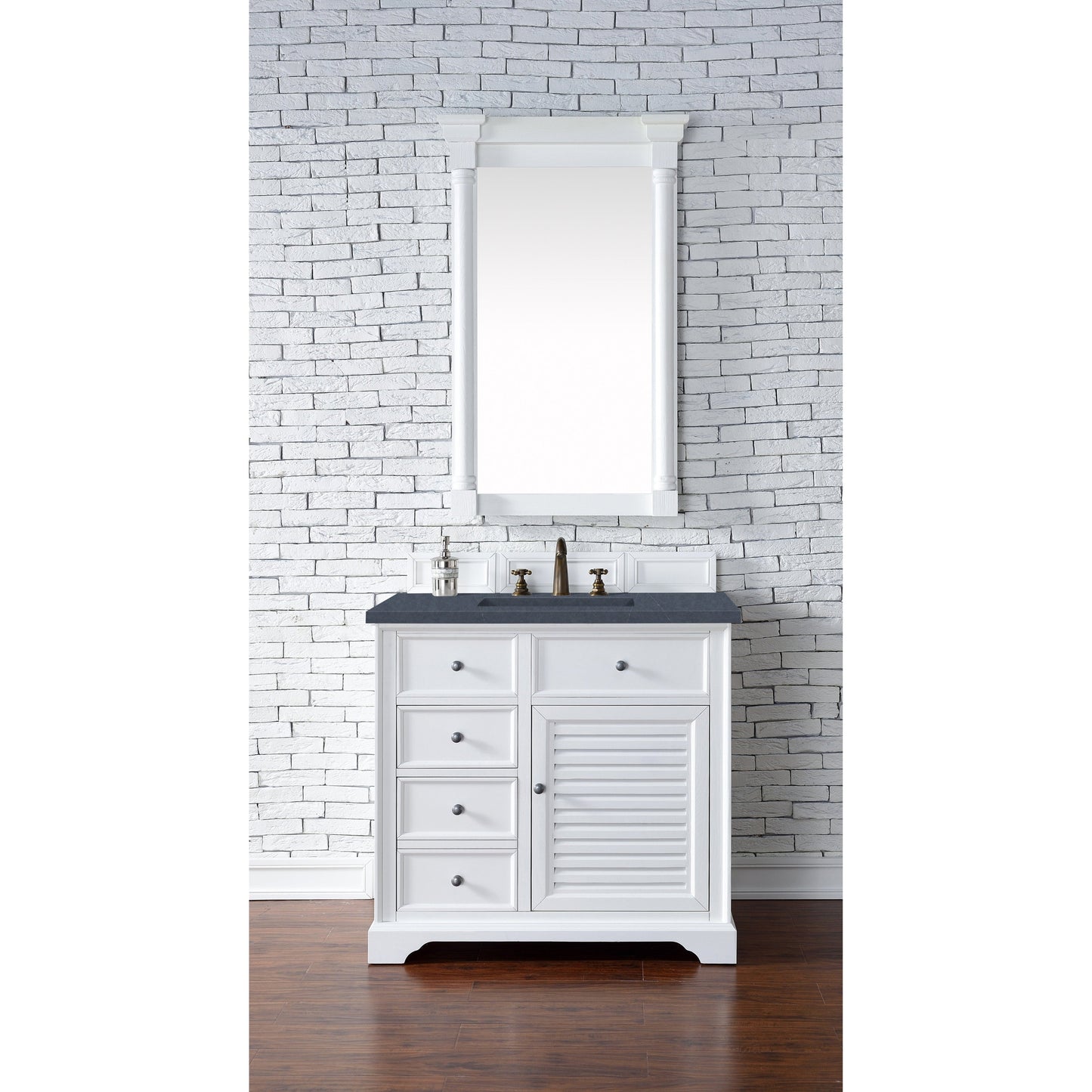 James Martin Vanities Savannah 36" Bright White Single Vanity Cabinet With 3cm Charcoal Soapstone Quartz Top