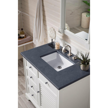 James Martin Vanities Savannah 36" Bright White Single Vanity Cabinet With 3cm Charcoal Soapstone Quartz Top