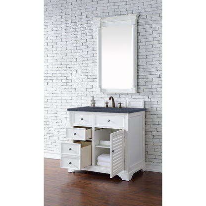 James Martin Vanities Savannah 36" Bright White Single Vanity Cabinet With 3cm Charcoal Soapstone Quartz Top