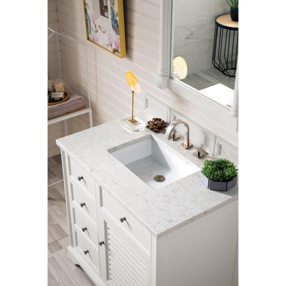 James Martin Vanities Savannah 36" Bright White Single Vanity Cabinet With 3cm Eternal Jasmine Pearl Quartz Top