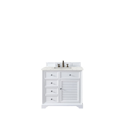 James Martin Vanities Savannah 36" Bright White Single Vanity Cabinet With 3cm Eternal Jasmine Pearl Quartz Top