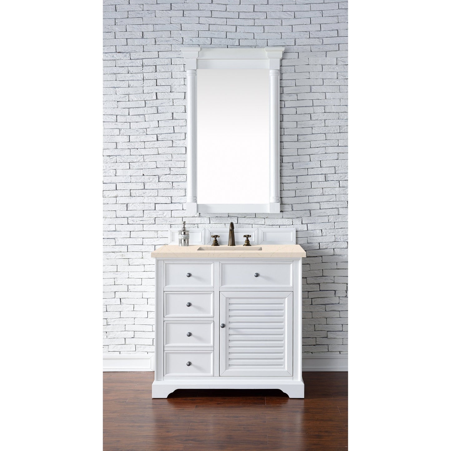 James Martin Vanities Savannah 36" Bright White Single Vanity Cabinet With 3cm Eternal Marfil Quartz Top