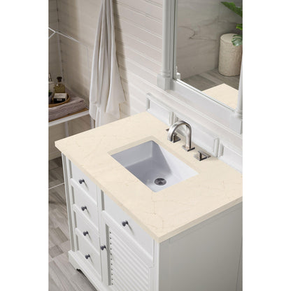 James Martin Vanities Savannah 36" Bright White Single Vanity Cabinet With 3cm Eternal Marfil Quartz Top