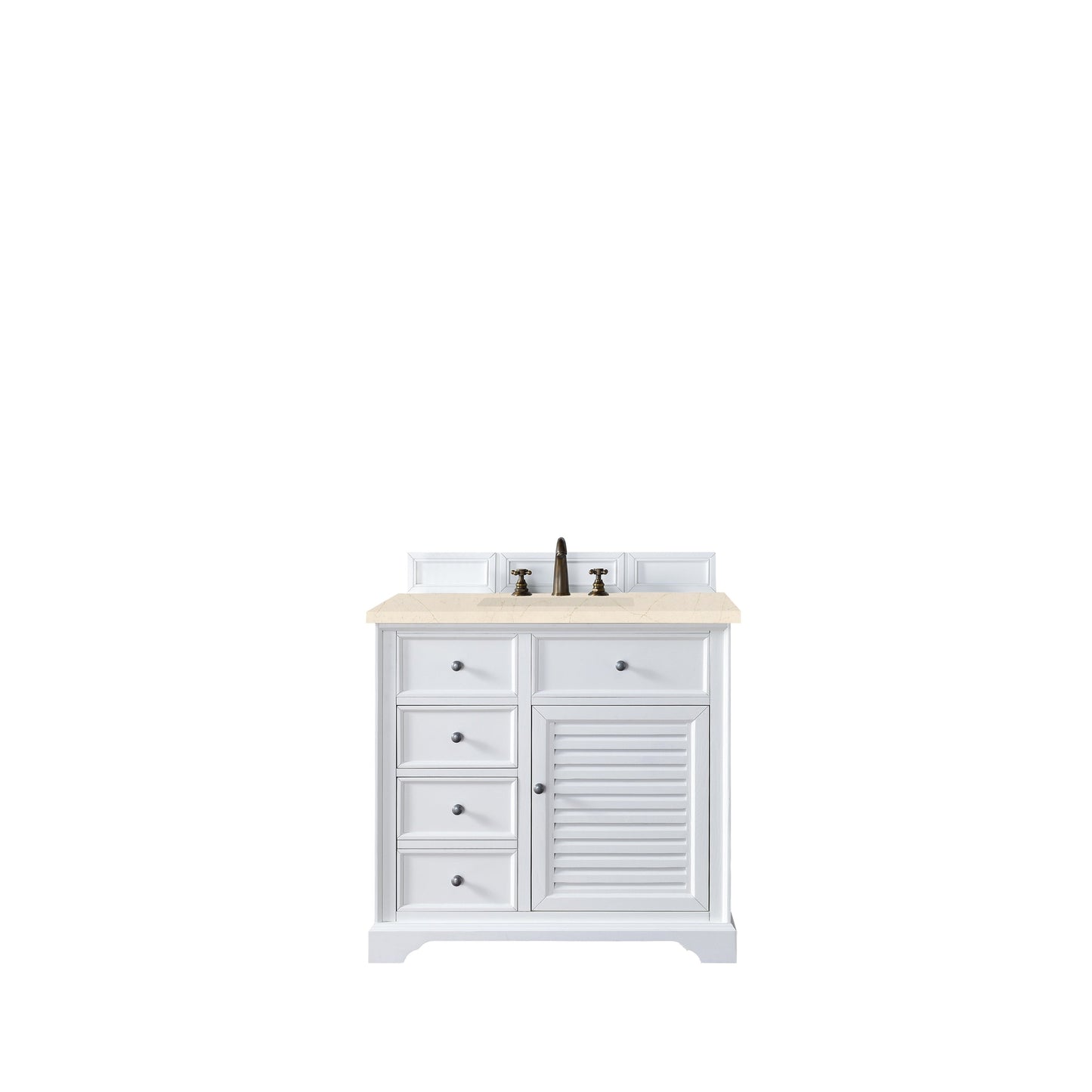 James Martin Vanities Savannah 36" Bright White Single Vanity Cabinet With 3cm Eternal Marfil Quartz Top