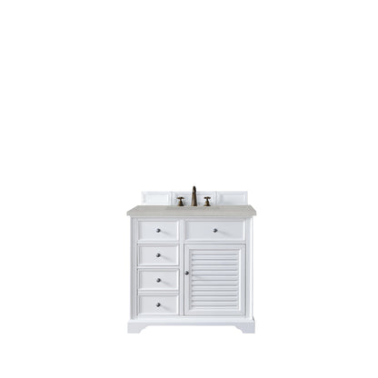 James Martin Vanities Savannah 36" Bright White Single Vanity Cabinet With 3cm Eternal Serena Quartz Top