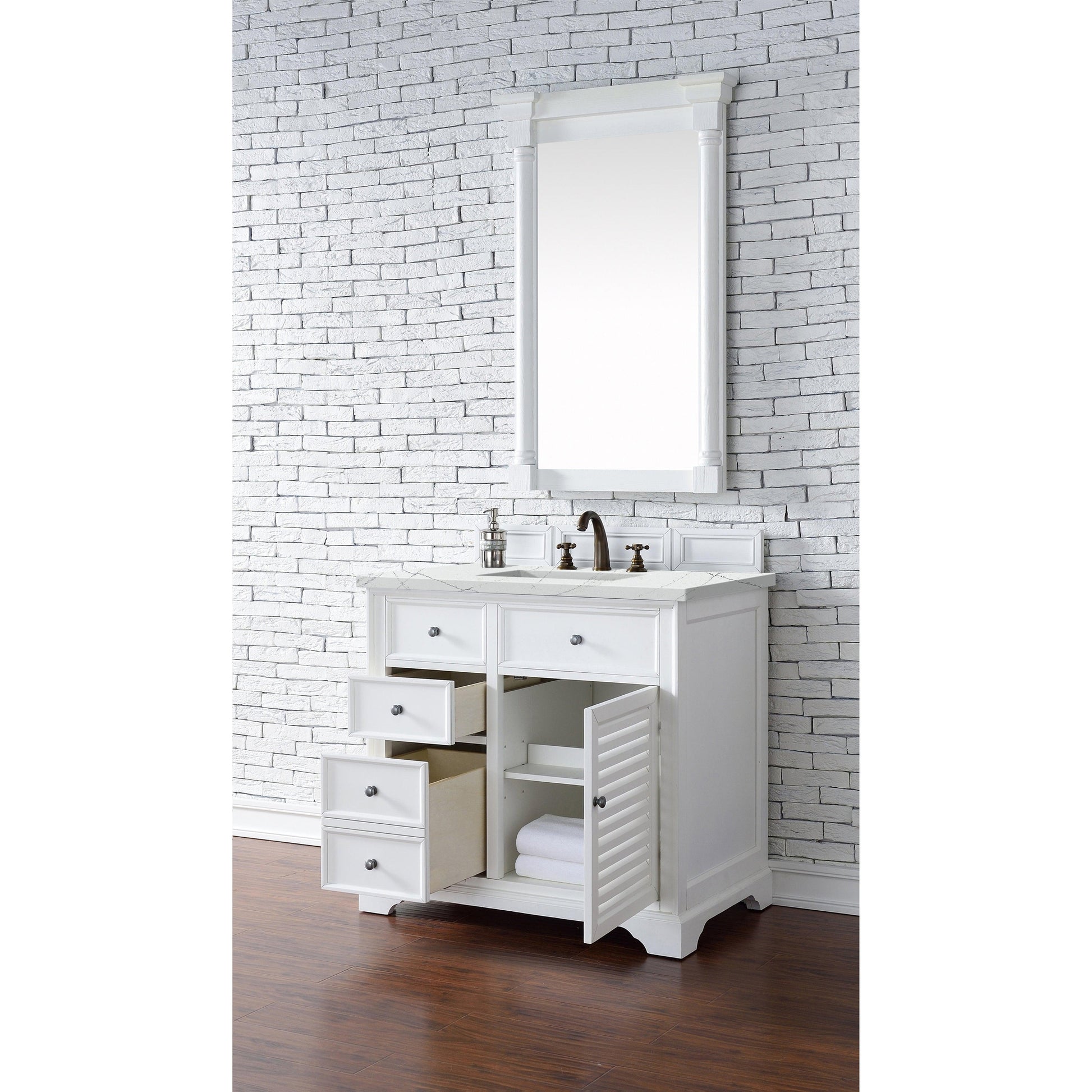 James Martin Vanities Savannah 36" Bright White Single Vanity Cabinet With 3cm Ethereal Noctis Quartz Top