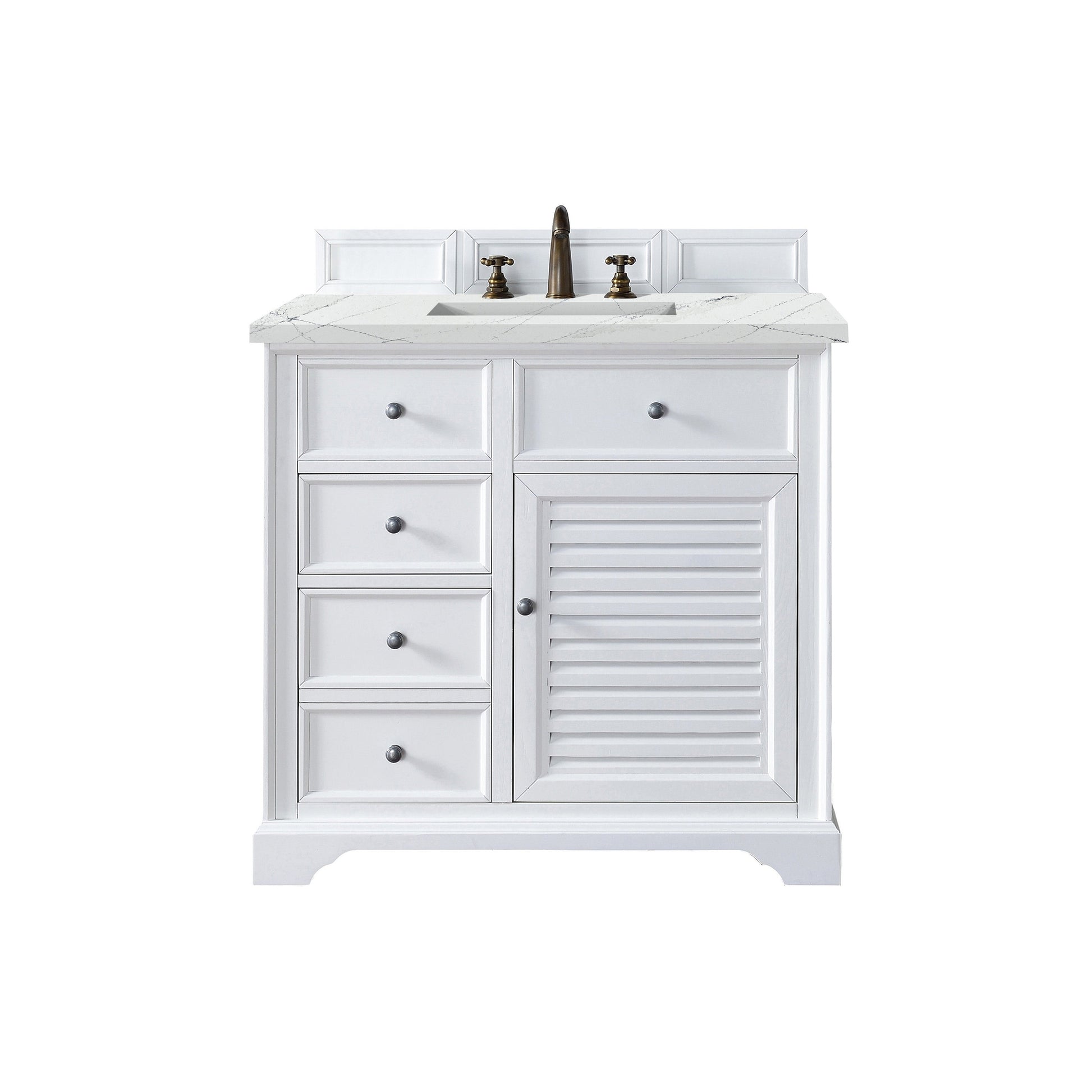 James Martin Vanities Savannah 36" Bright White Single Vanity Cabinet With 3cm Ethereal Noctis Quartz Top