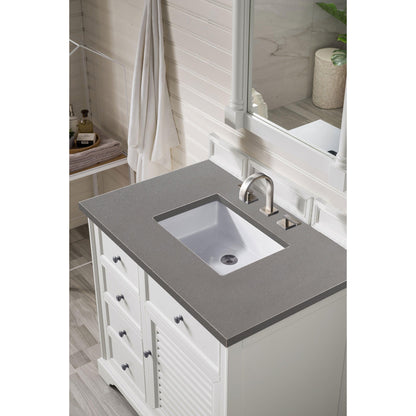 James Martin Vanities Savannah 36" Bright White Single Vanity Cabinet With 3cm Grey Expo Quartz Top