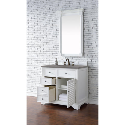 James Martin Vanities Savannah 36" Bright White Single Vanity Cabinet With 3cm Grey Expo Quartz Top