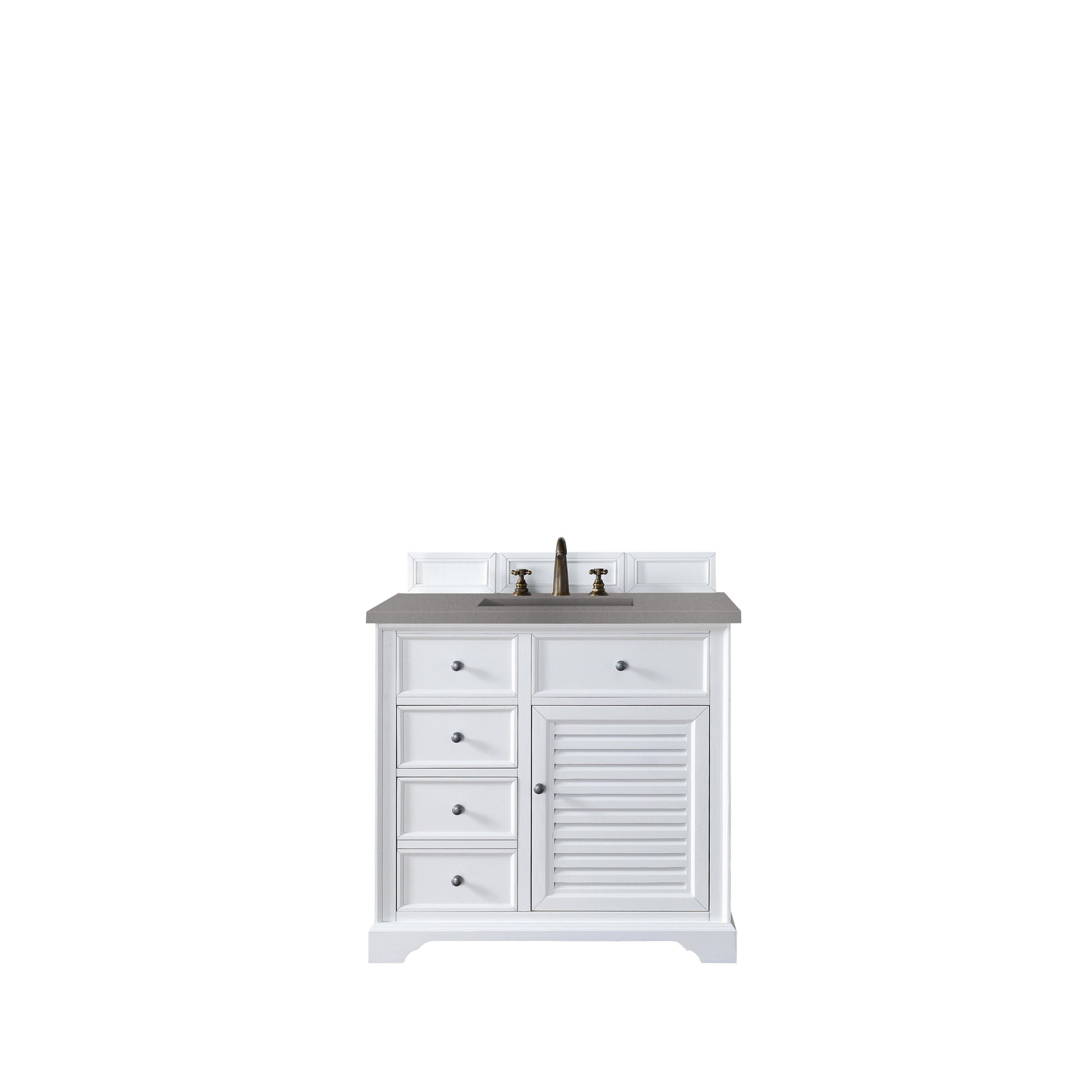 James Martin Vanities Savannah 36" Bright White Single Vanity Cabinet With 3cm Grey Expo Quartz Top