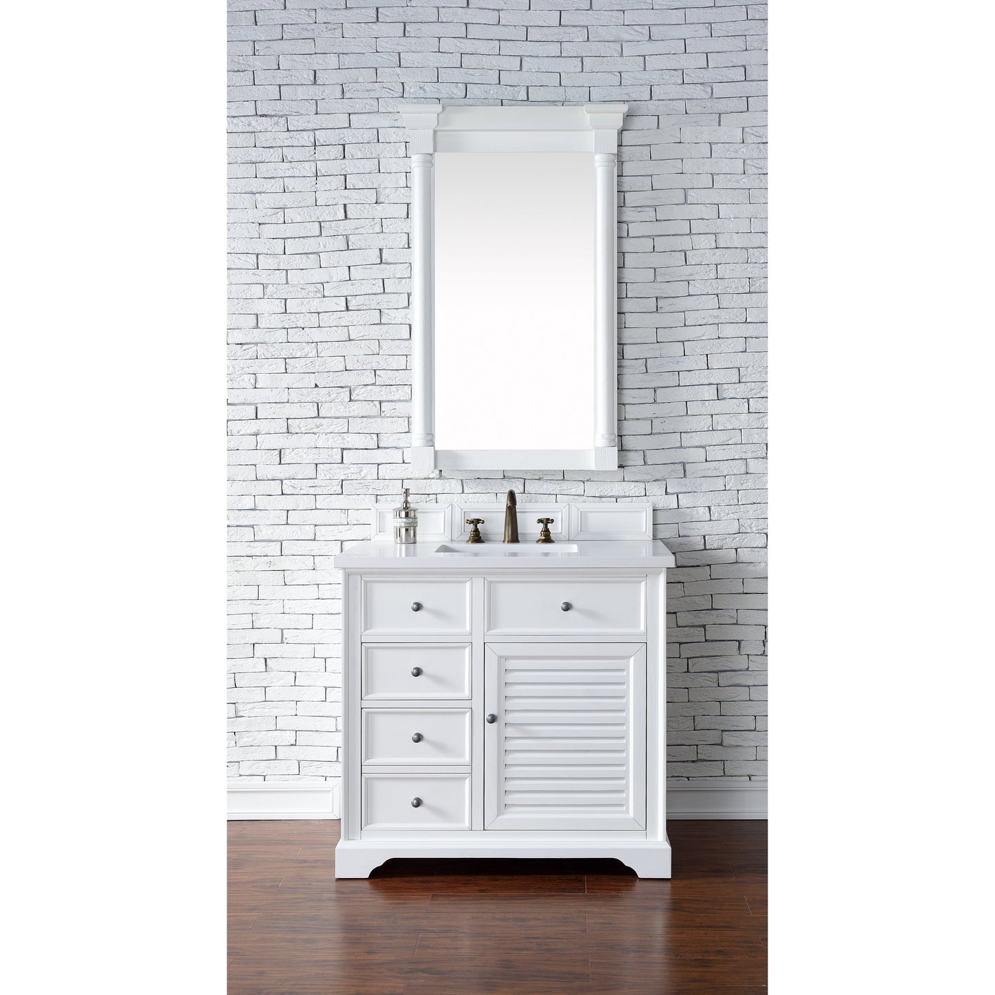 James Martin Vanities Savannah 36" Bright White Single Vanity Cabinet With 3cm White Zeus Quartz Top