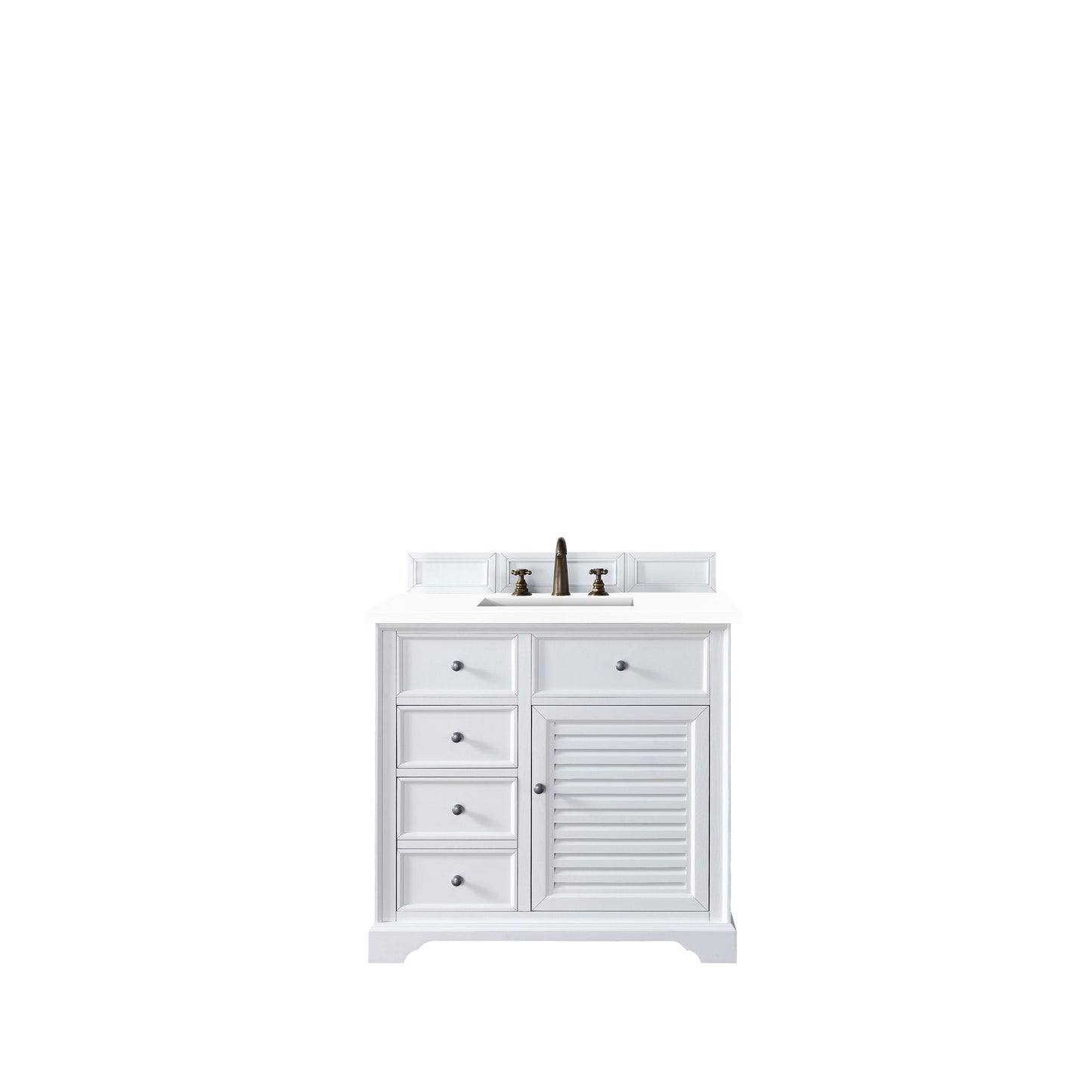 James Martin Vanities Savannah 36" Bright White Single Vanity Cabinet With 3cm White Zeus Quartz Top