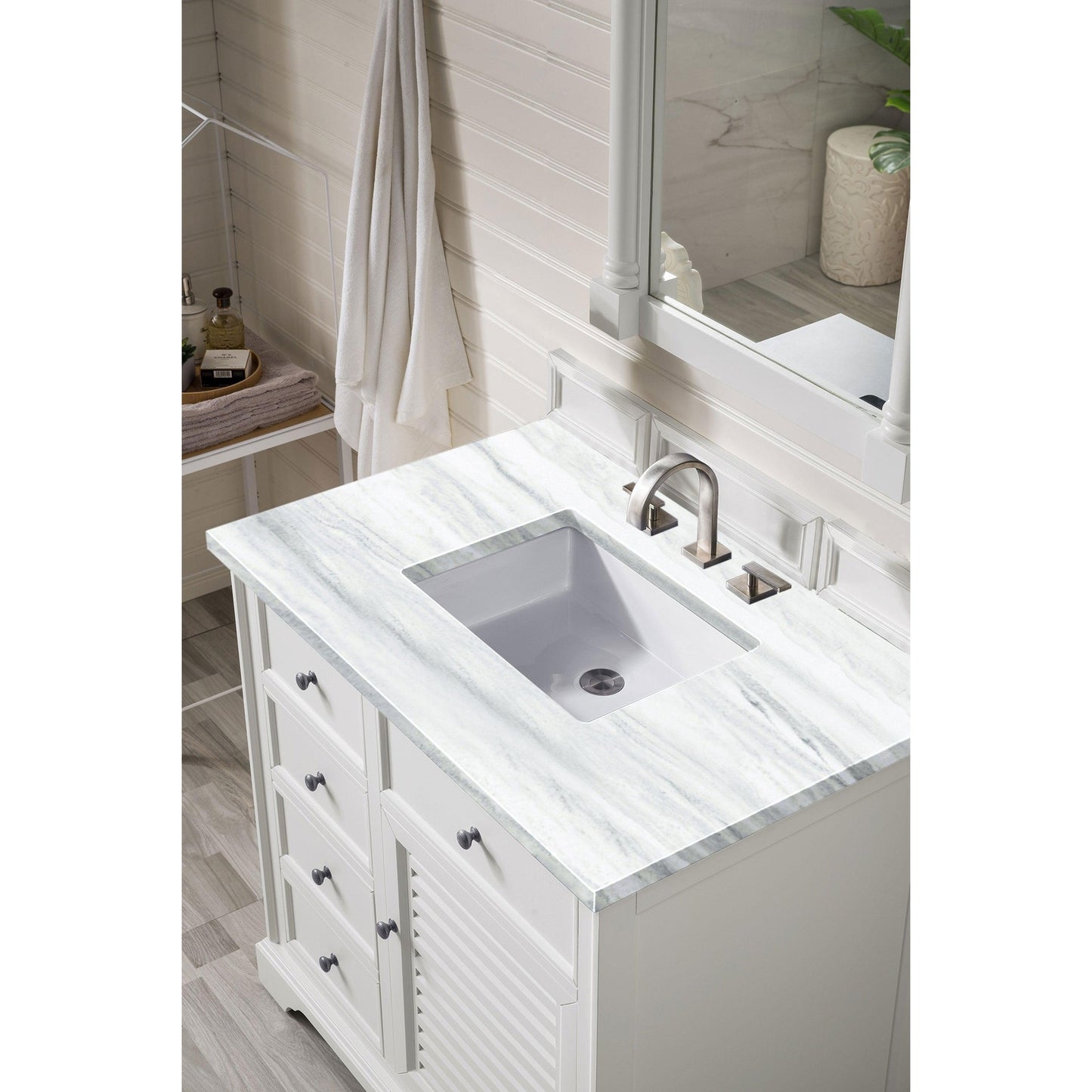 James Martin Vanities Savannah 36" Bright White Single Vanity With 3cm Arctic Fall Solid Surface Top