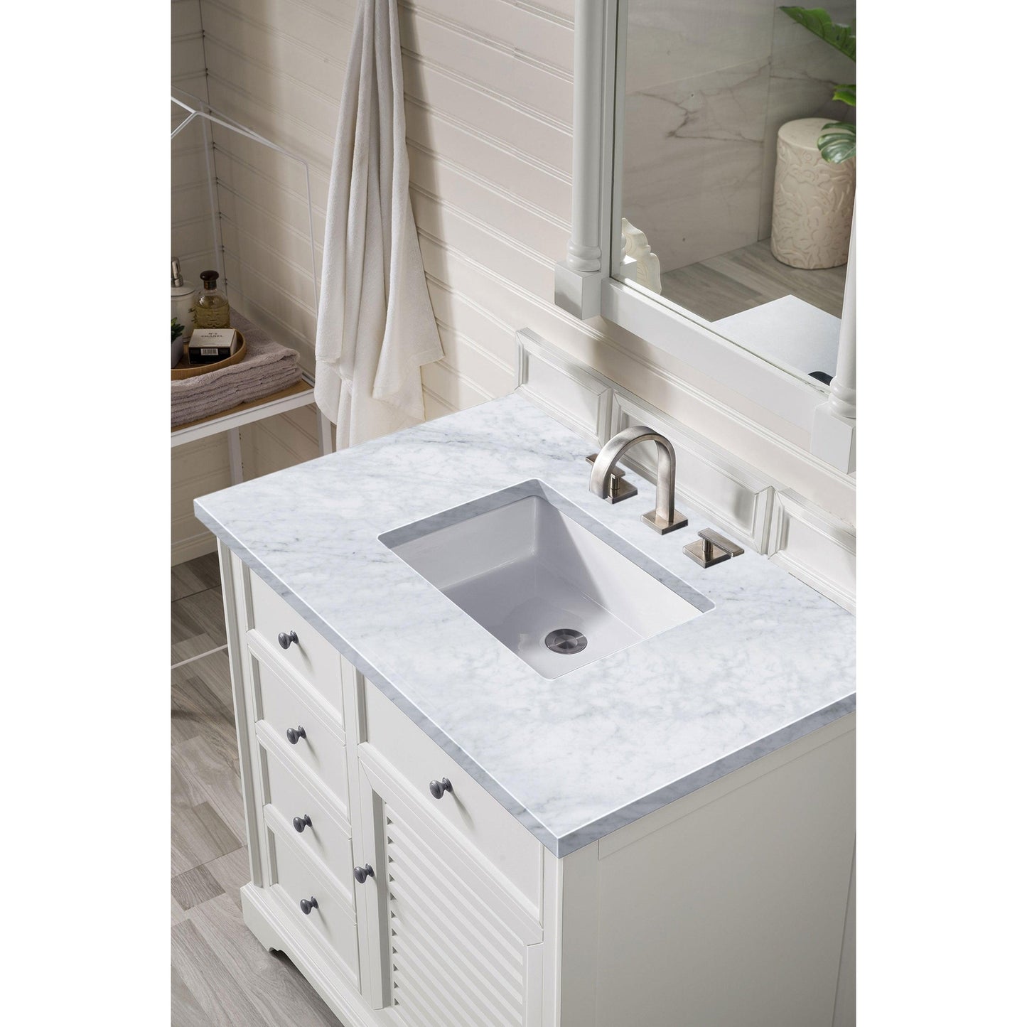 James Martin Vanities Savannah 36" Bright White Single Vanity With 3cm Carrara Marble Top