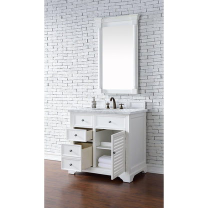 James Martin Vanities Savannah 36" Bright White Single Vanity With 3cm Carrara Marble Top