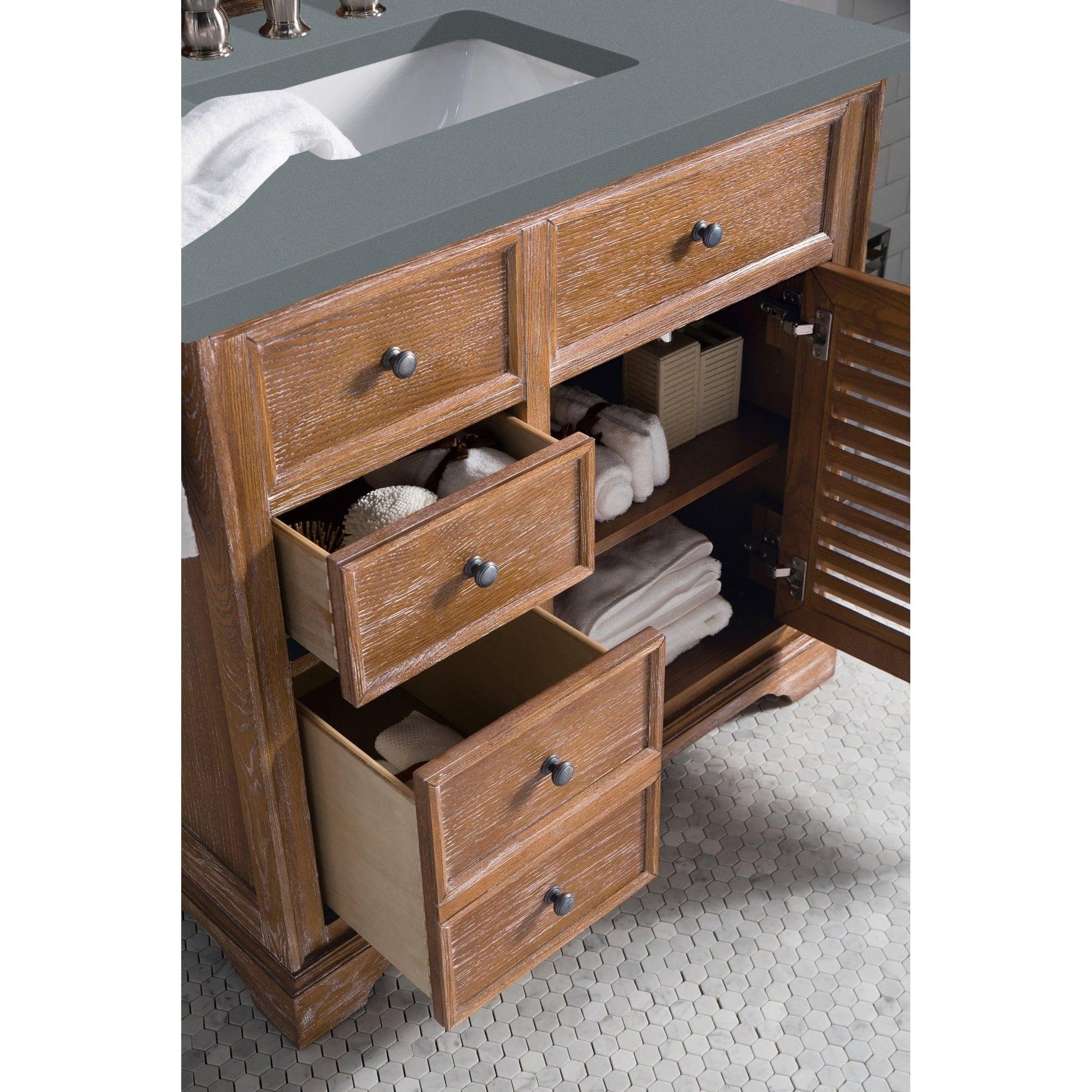 James Martin Vanities Savannah 36" Driftwood Single Vanity Cabinet With 3cm Cala Blue Quartz Top