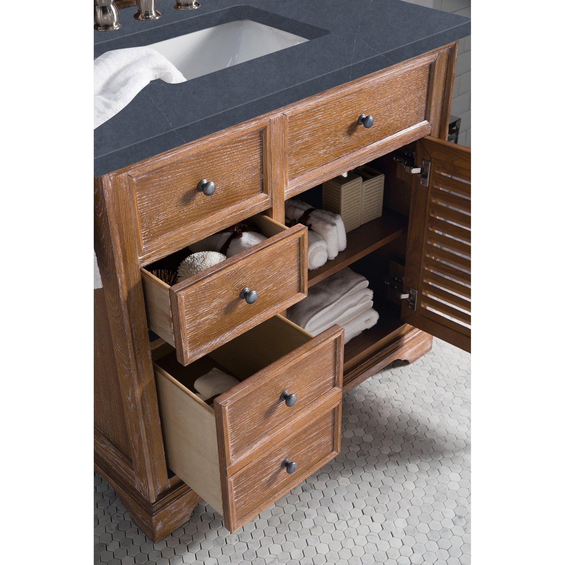 James Martin Vanities Savannah 36" Driftwood Single Vanity Cabinet With 3cm Charcoal Soapstone Quartz Top