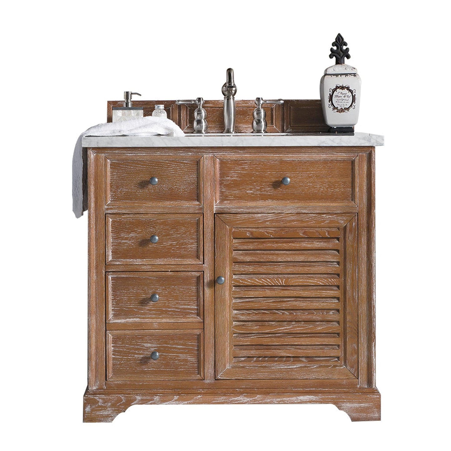 James Martin Vanities Savannah 36" Driftwood Single Vanity Cabinet With 3cm Eternal Jasmine Pearl Quartz Top