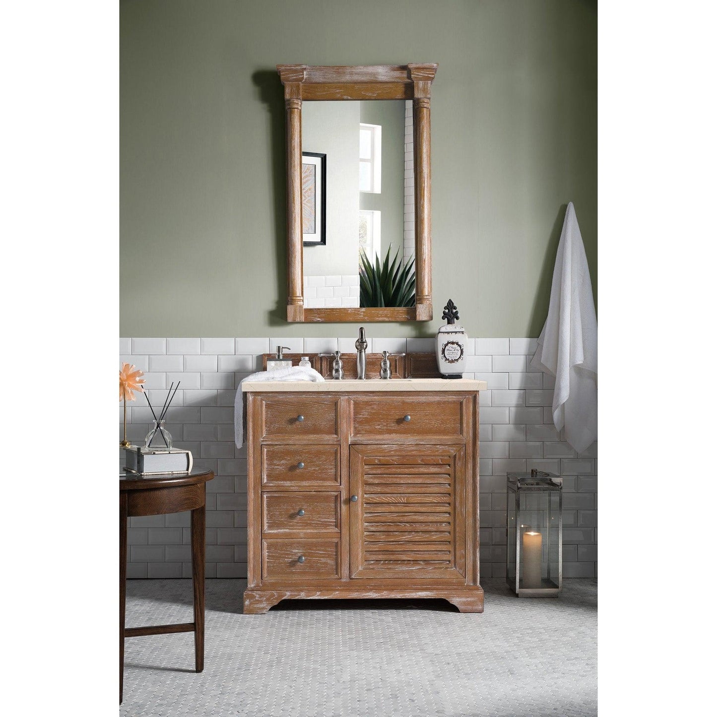 James Martin Vanities Savannah 36" Driftwood Single Vanity Cabinet With 3cm Eternal Marfil Quartz Top