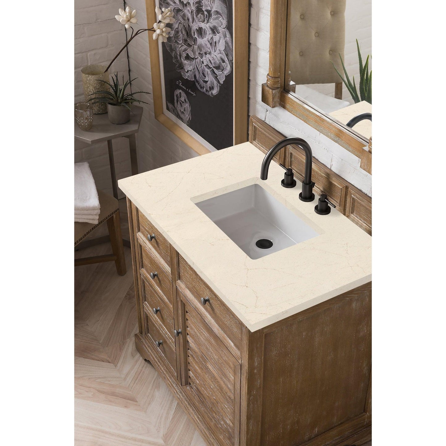 James Martin Vanities Savannah 36" Driftwood Single Vanity Cabinet With 3cm Eternal Marfil Quartz Top