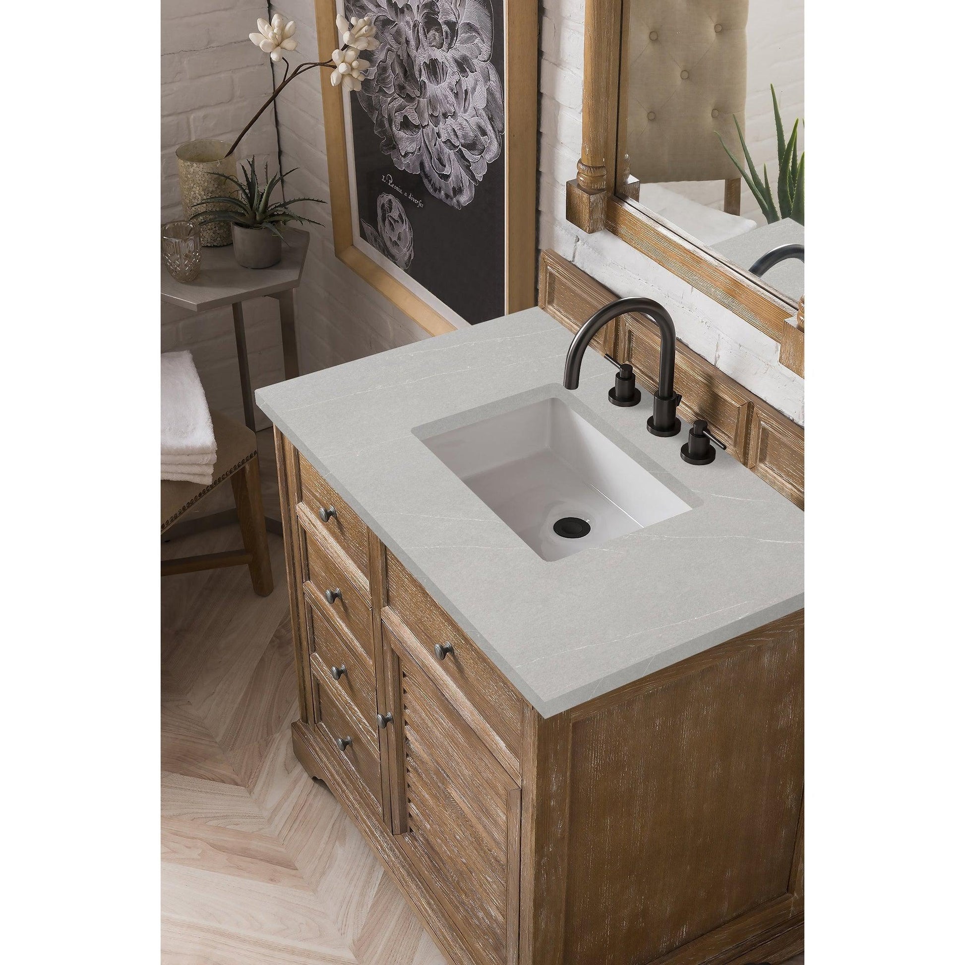 James Martin Vanities Savannah 36" Driftwood Single Vanity Cabinet With 3cm Eternal Serena Quartz Top