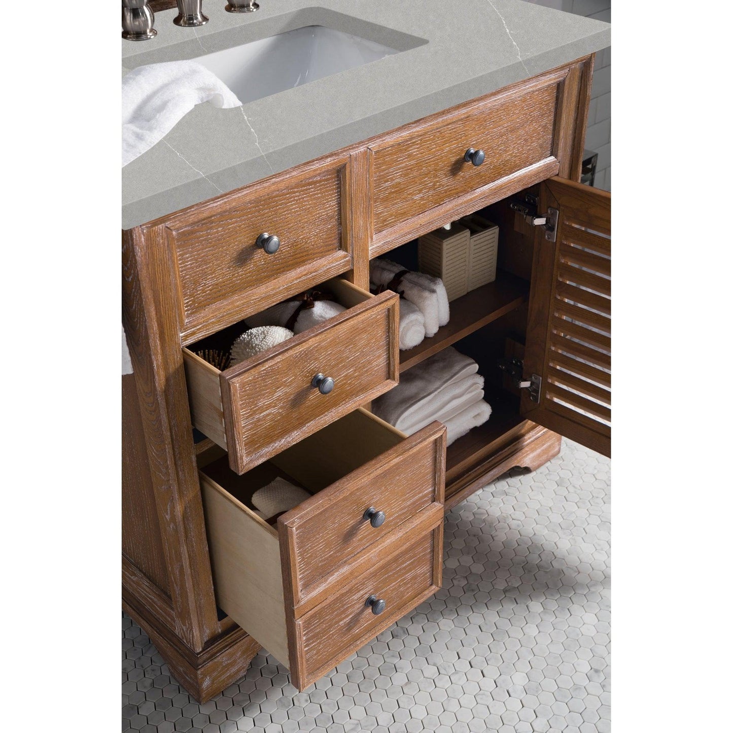 James Martin Vanities Savannah 36" Driftwood Single Vanity Cabinet With 3cm Eternal Serena Quartz Top