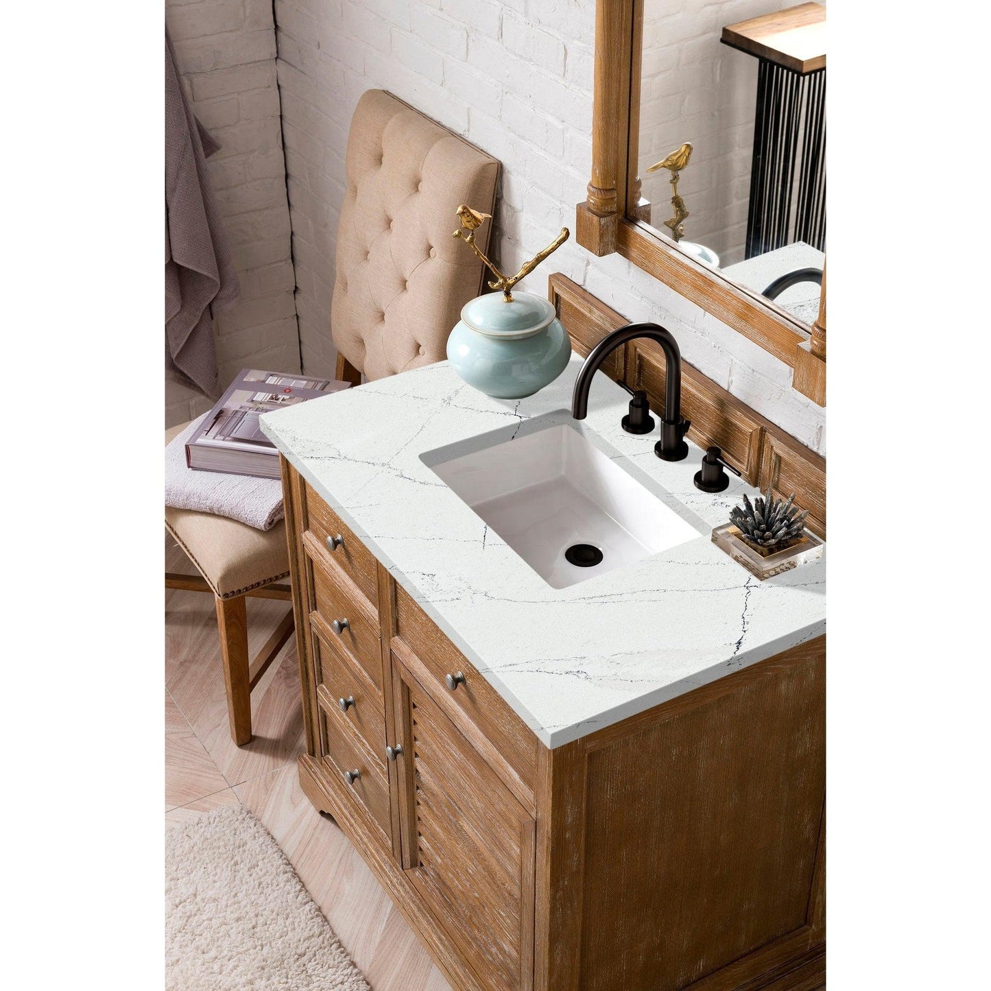 James Martin Vanities Savannah 36" Driftwood Single Vanity Cabinet With 3cm Ethereal Noctis Quartz Top