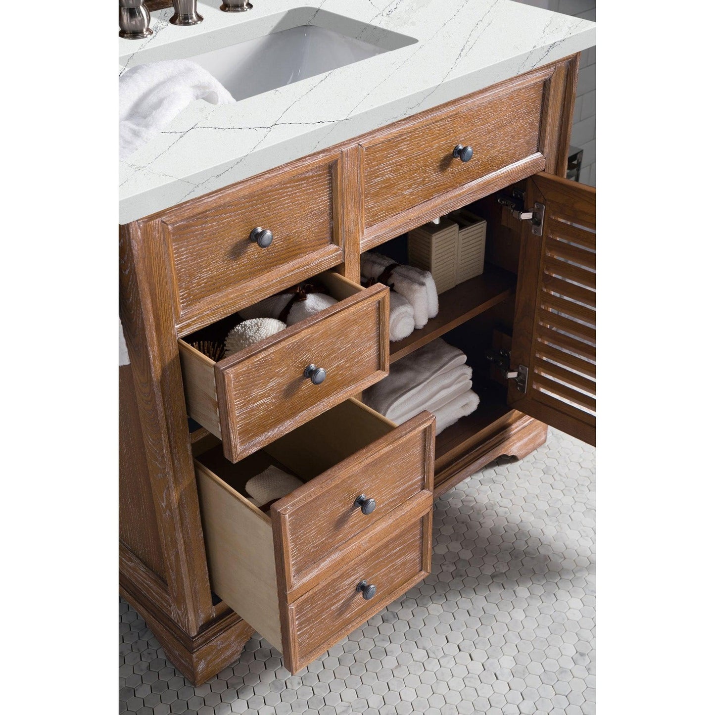 James Martin Vanities Savannah 36" Driftwood Single Vanity Cabinet With 3cm Ethereal Noctis Quartz Top