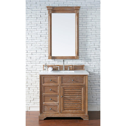 James Martin Vanities Savannah 36" Driftwood Single Vanity Cabinet With 3cm White Zeus Quartz Top