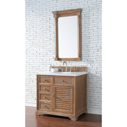 James Martin Vanities Savannah 36" Driftwood Single Vanity Cabinet With 3cm White Zeus Quartz Top