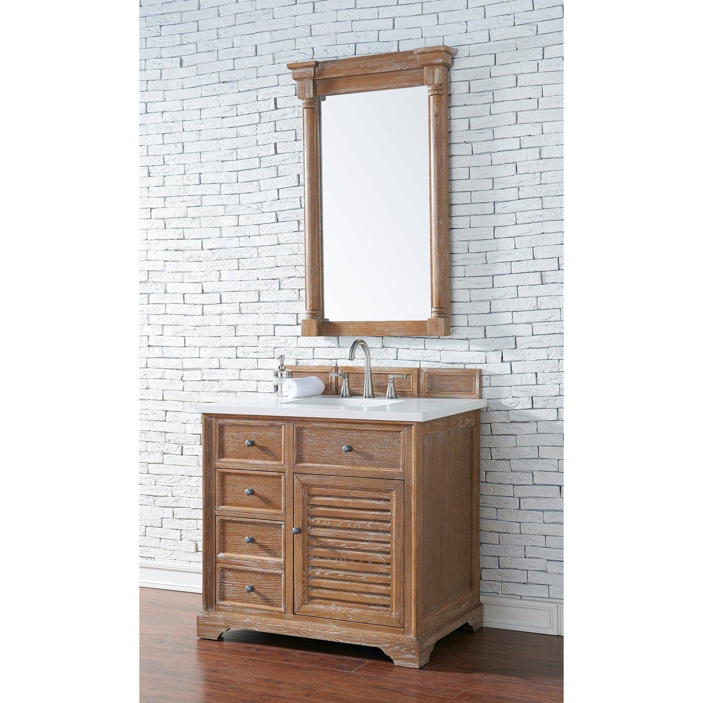 James Martin Vanities Savannah 36" Driftwood Single Vanity Cabinet With 3cm White Zeus Quartz Top