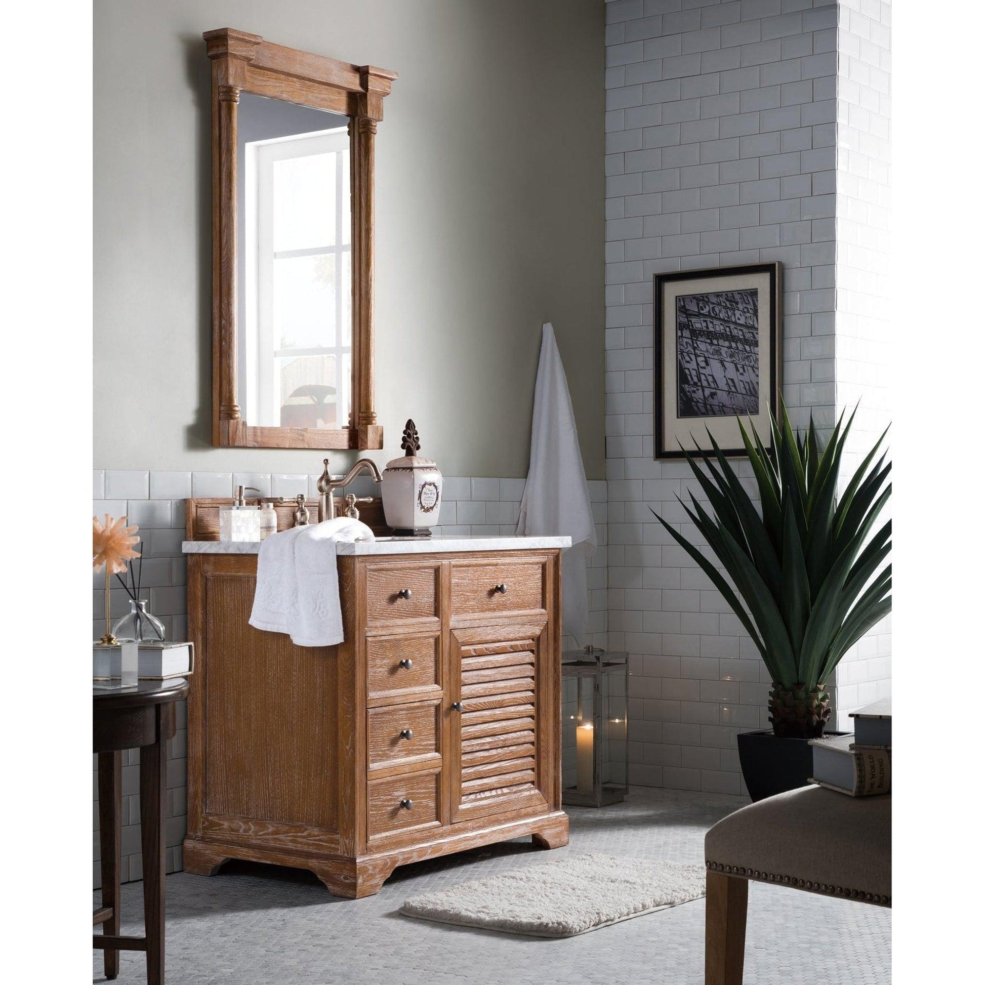 James Martin Vanities Savannah 36" Driftwood Single Vanity With 3cm Carrara Marble Top