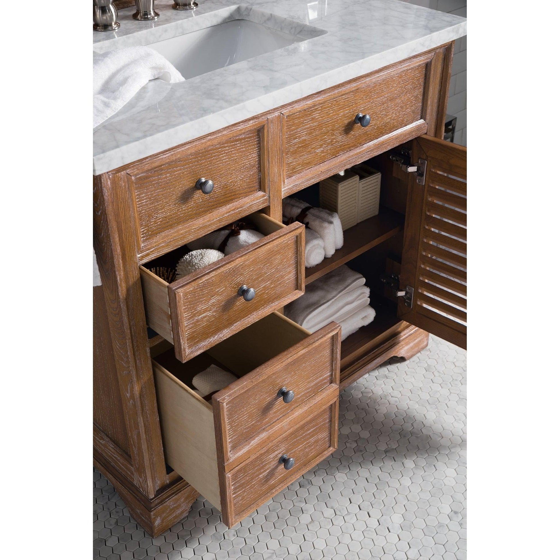 James Martin Vanities Savannah 36" Driftwood Single Vanity With 3cm Carrara Marble Top