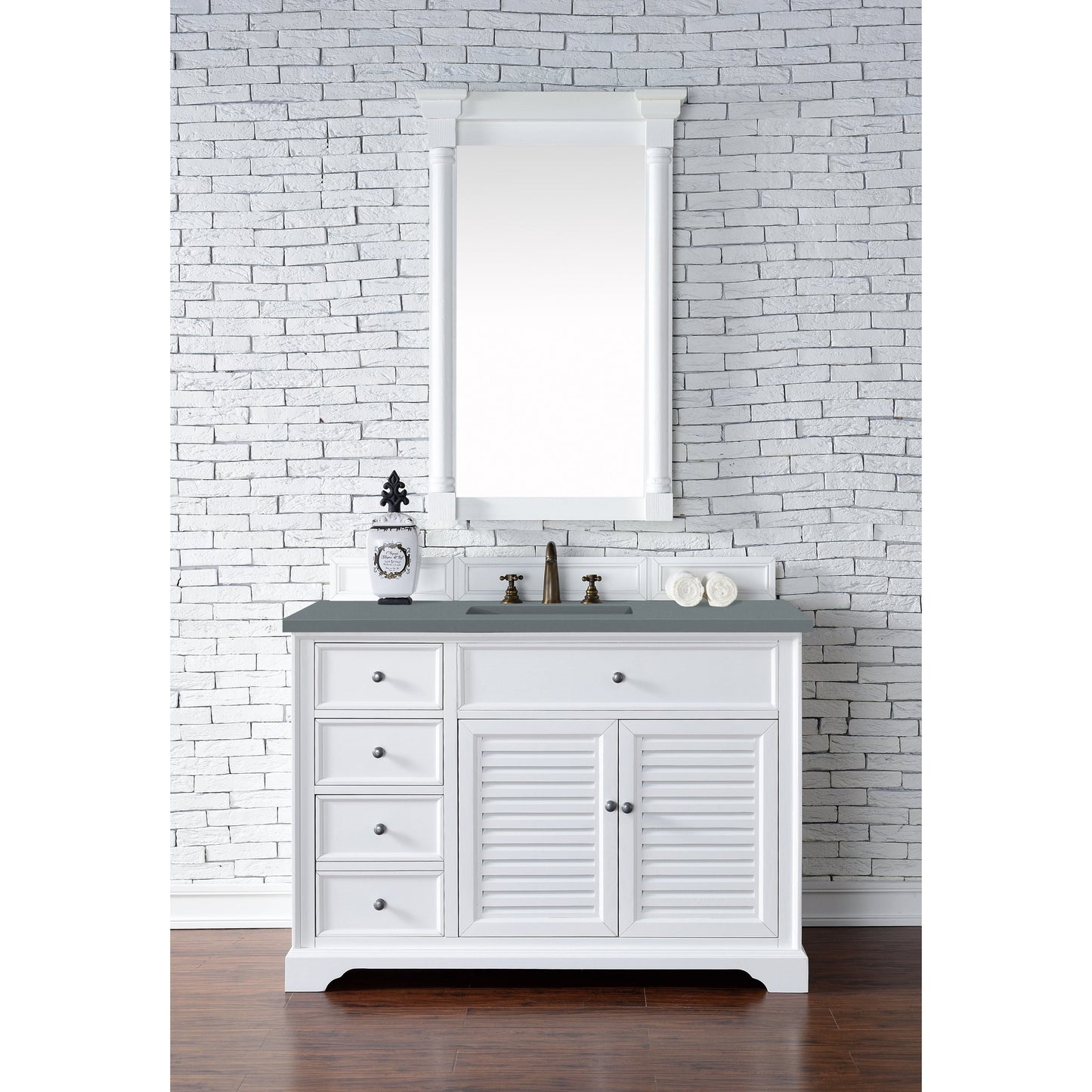 James Martin Vanities Savannah 48" Bright White Single Vanity Cabinet With 3cm Cala Blue Quartz Top