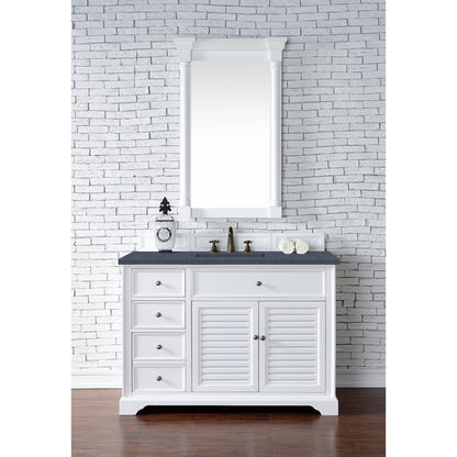 James Martin Vanities Savannah 48" Bright White Single Vanity Cabinet With 3cm Charcoal Soapstone Quartz Top